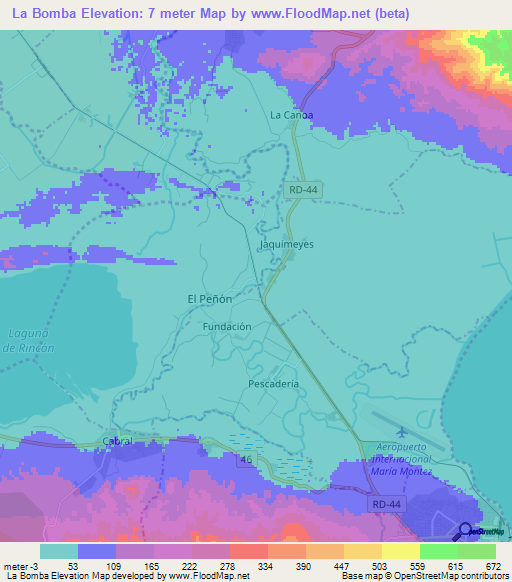 La Bomba,Dominican Republic Elevation Map