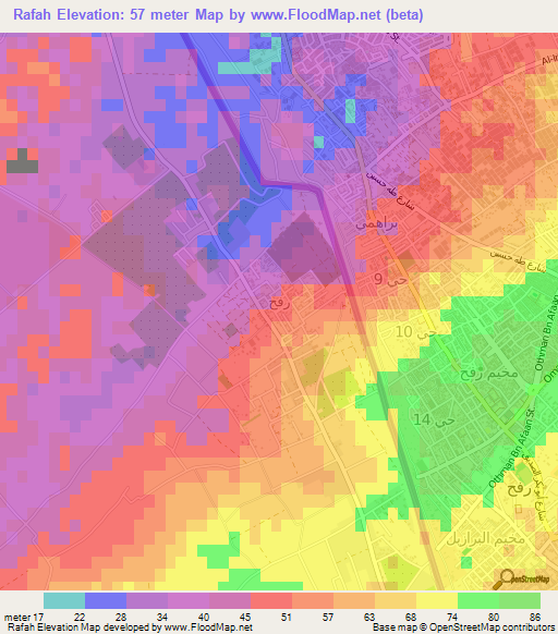 Rafah,Egypt Elevation Map