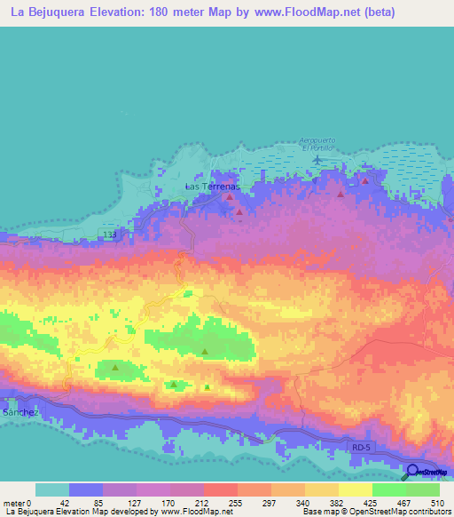 La Bejuquera,Dominican Republic Elevation Map