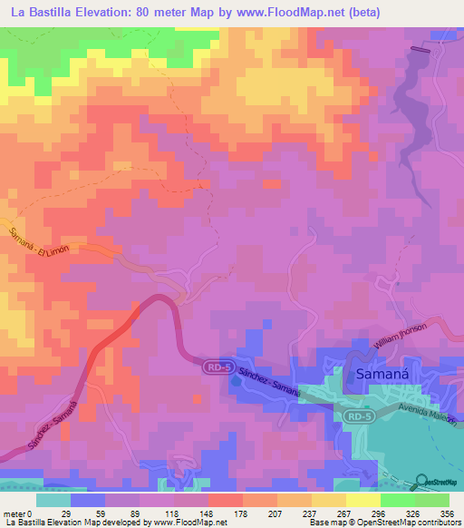 La Bastilla,Dominican Republic Elevation Map