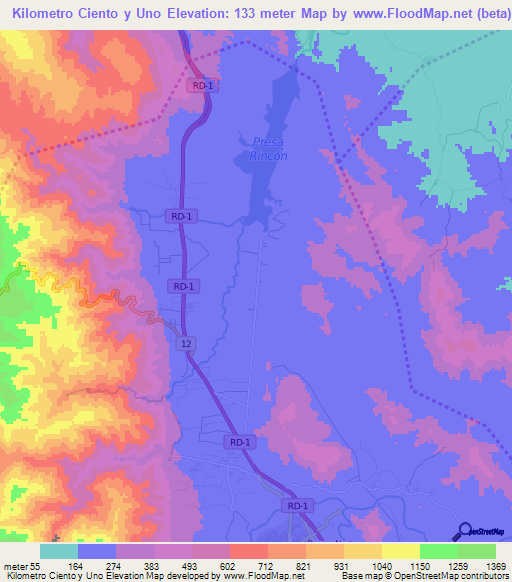 Kilometro Ciento y Uno,Dominican Republic Elevation Map