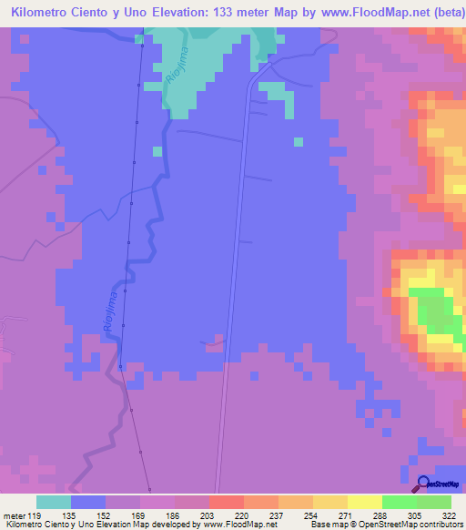 Kilometro Ciento y Uno,Dominican Republic Elevation Map