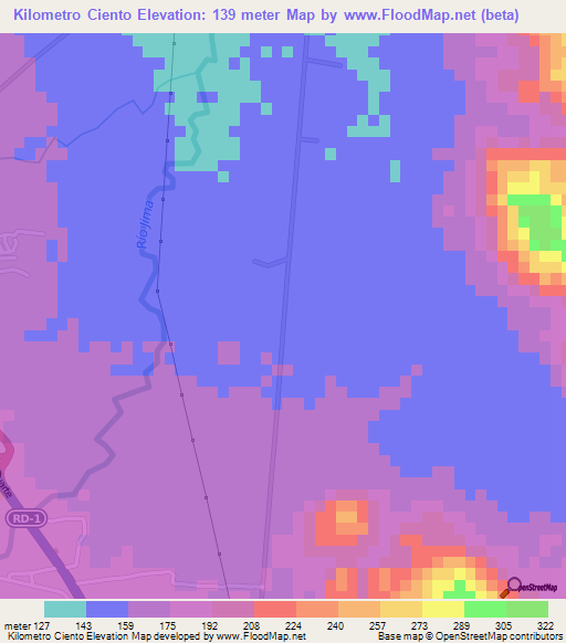 Kilometro Ciento,Dominican Republic Elevation Map