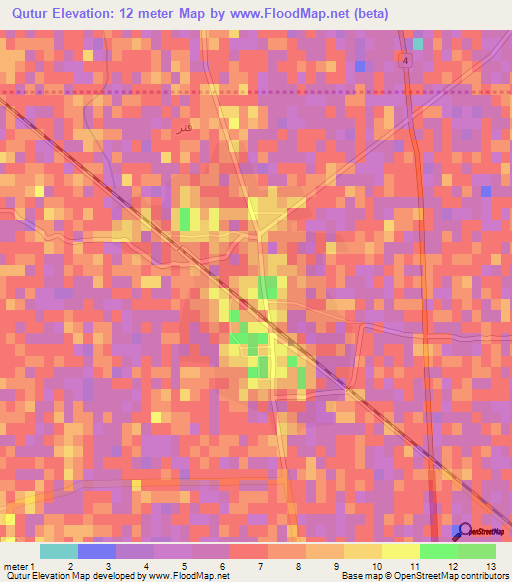 Qutur,Egypt Elevation Map