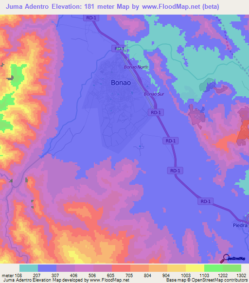 Juma Adentro,Dominican Republic Elevation Map