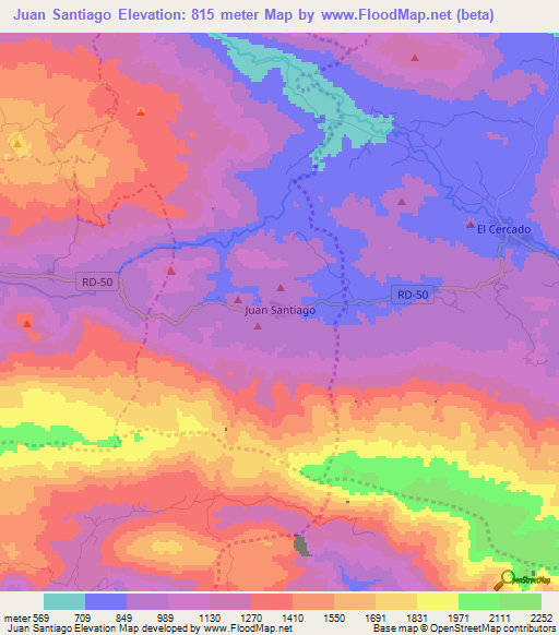 Juan Santiago,Dominican Republic Elevation Map