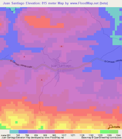 Juan Santiago,Dominican Republic Elevation Map