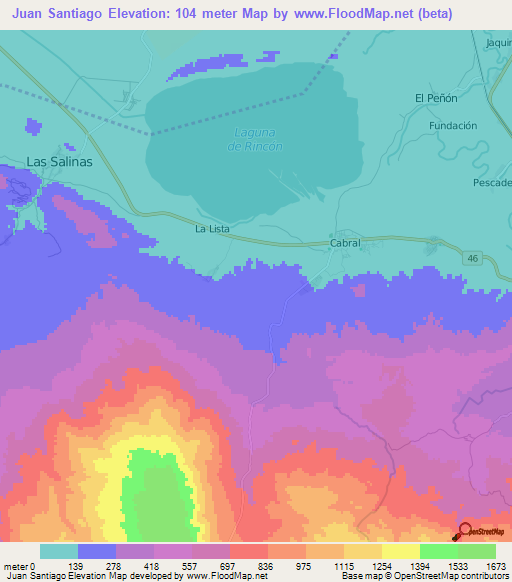 Juan Santiago,Dominican Republic Elevation Map