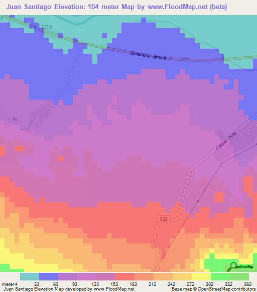 Juan Santiago,Dominican Republic Elevation Map