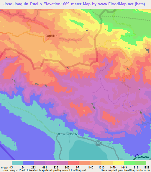 Jose Joaquin Puello,Dominican Republic Elevation Map