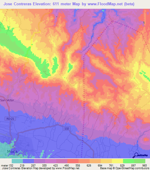 Jose Contreras,Dominican Republic Elevation Map