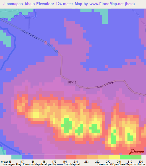 Jinamagao Abajo,Dominican Republic Elevation Map