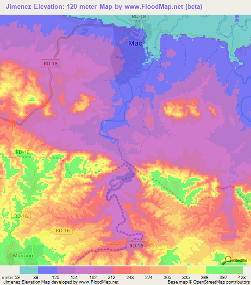 Jimenez,Dominican Republic Elevation Map