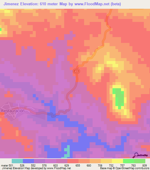 Jimenez,Dominican Republic Elevation Map