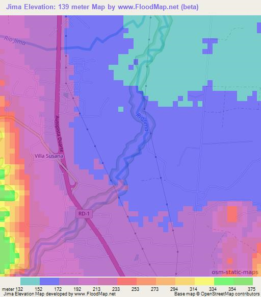 Jima,Dominican Republic Elevation Map