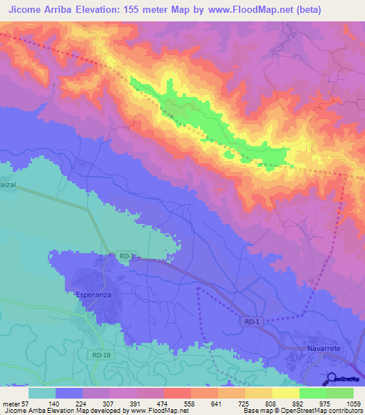 Jicome Arriba,Dominican Republic Elevation Map