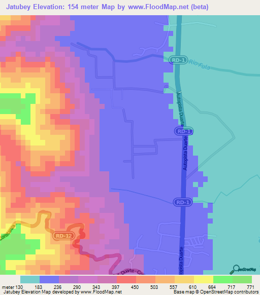 Jatubey,Dominican Republic Elevation Map