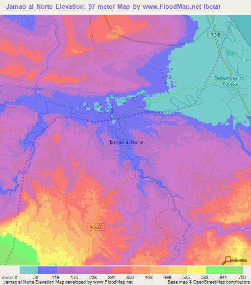 Jamao al Norte,Dominican Republic Elevation Map