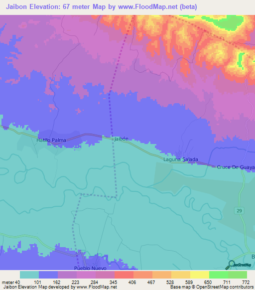 Jaibon,Dominican Republic Elevation Map