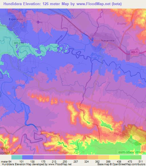 Hundidera,Dominican Republic Elevation Map