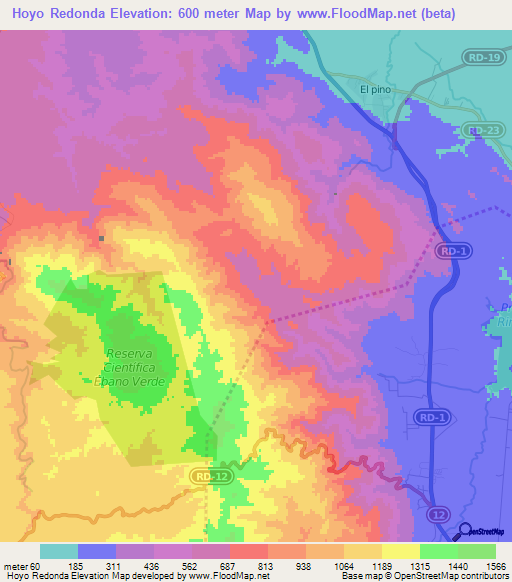 Hoyo Redonda,Dominican Republic Elevation Map