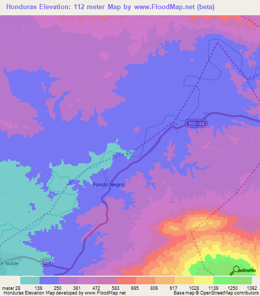 Honduras,Dominican Republic Elevation Map