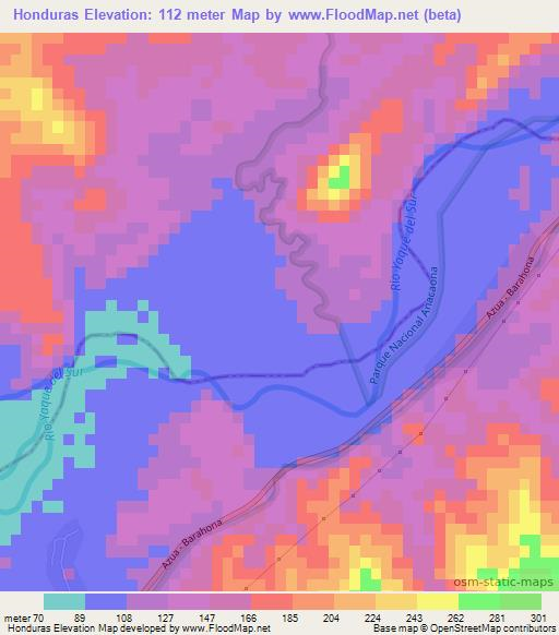 Honduras,Dominican Republic Elevation Map