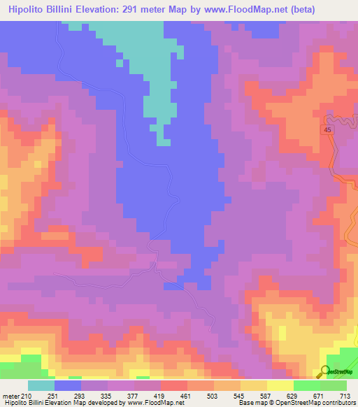 Hipolito Billini,Dominican Republic Elevation Map