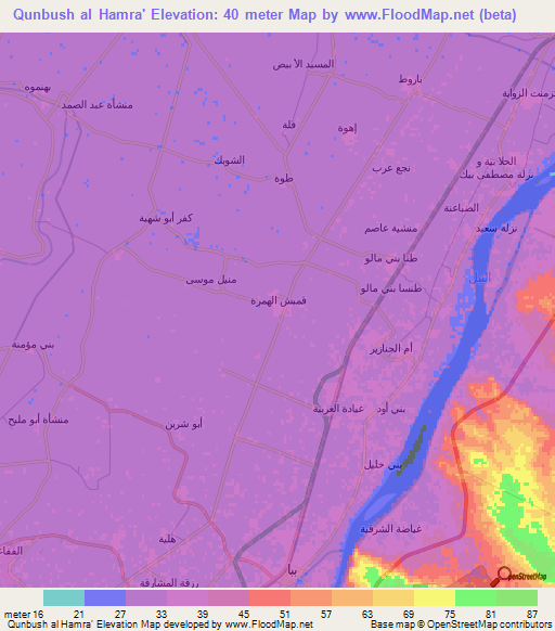 Qunbush al Hamra',Egypt Elevation Map