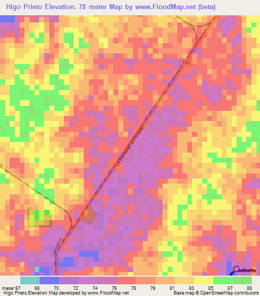 Higo Prieto,Dominican Republic Elevation Map