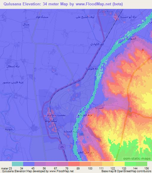 Qulusana,Egypt Elevation Map