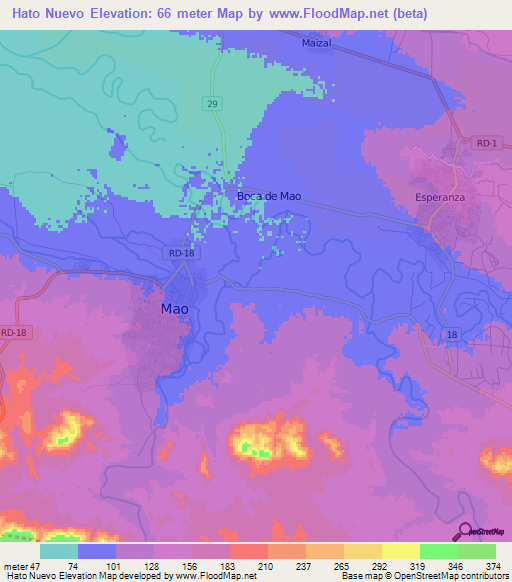 Hato Nuevo,Dominican Republic Elevation Map