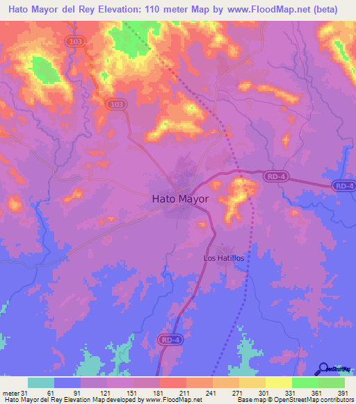 Hato Mayor del Rey,Dominican Republic Elevation Map