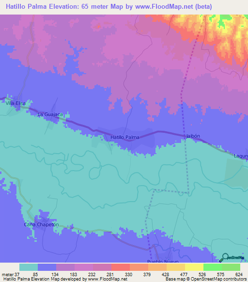 Hatillo Palma,Dominican Republic Elevation Map