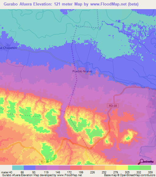 Gurabo Afuera,Dominican Republic Elevation Map