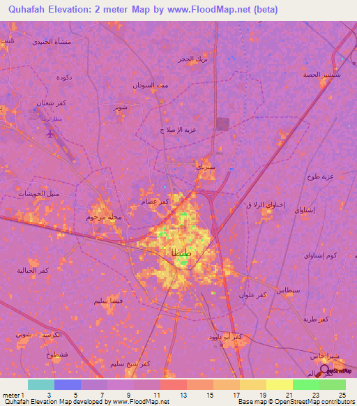 Quhafah,Egypt Elevation Map