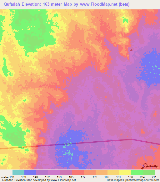 Qufadah,Egypt Elevation Map