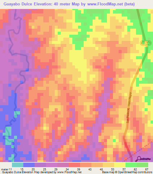 Guayabo Dulce,Dominican Republic Elevation Map