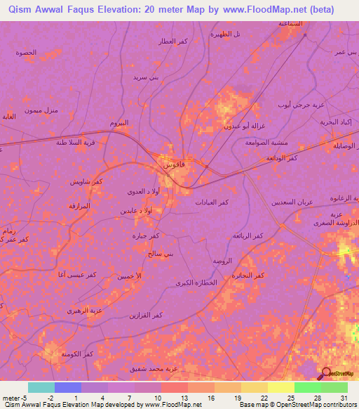 Qism Awwal Faqus,Egypt Elevation Map