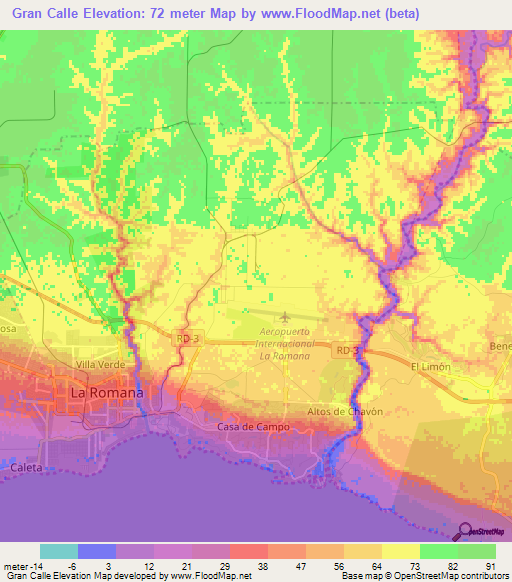 Gran Calle,Dominican Republic Elevation Map