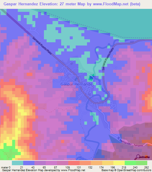 Gaspar Hernandez,Dominican Republic Elevation Map