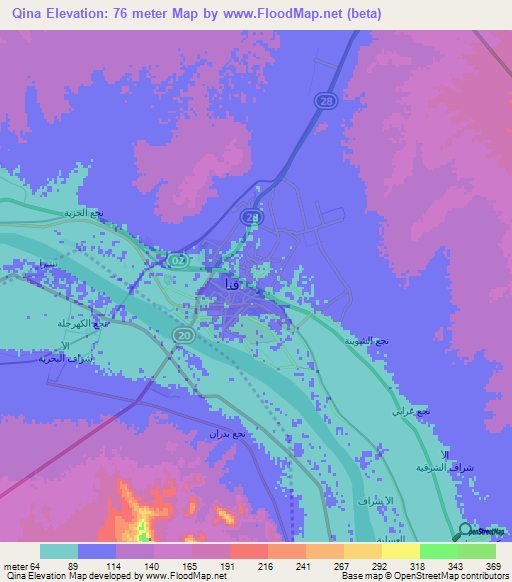 Qina,Egypt Elevation Map