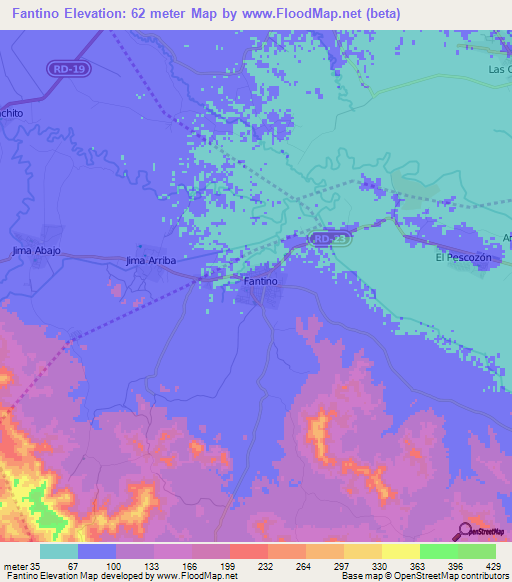 Fantino,Dominican Republic Elevation Map