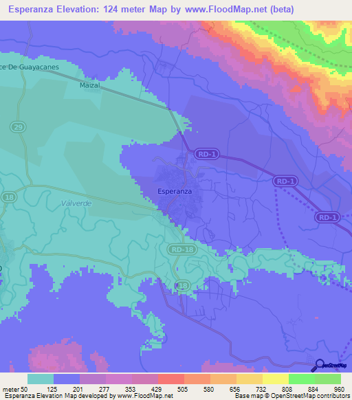 Esperanza,Dominican Republic Elevation Map