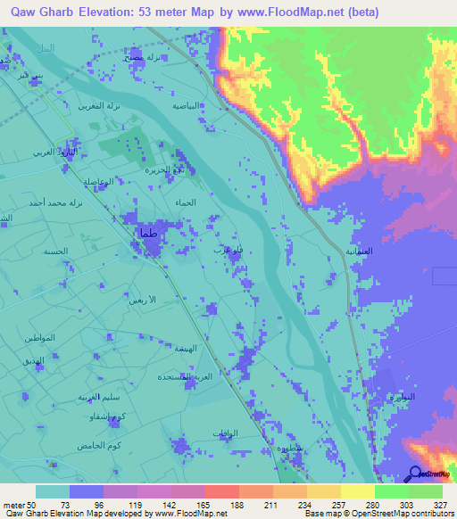 Qaw Gharb,Egypt Elevation Map