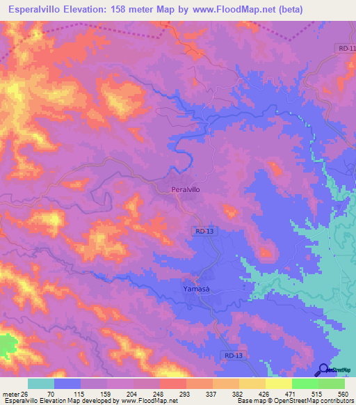 Esperalvillo,Dominican Republic Elevation Map