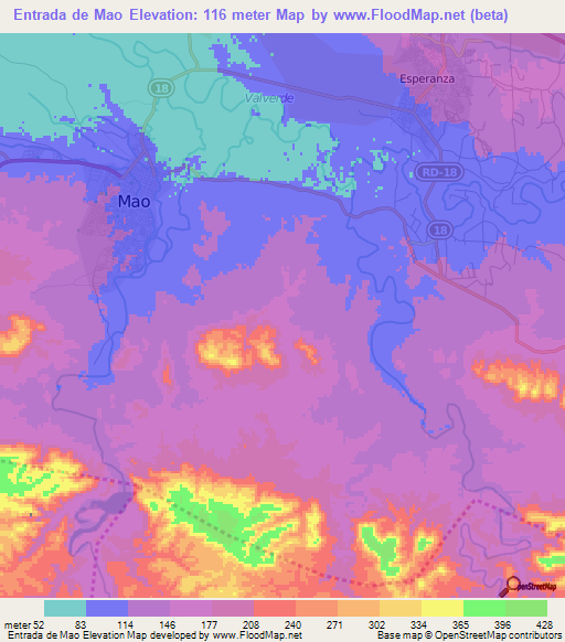 Entrada de Mao,Dominican Republic Elevation Map