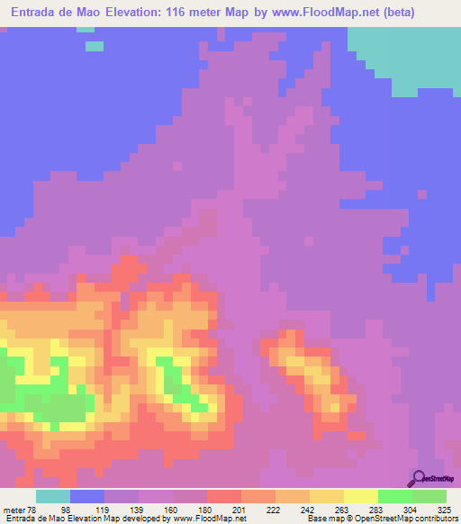 Entrada de Mao,Dominican Republic Elevation Map