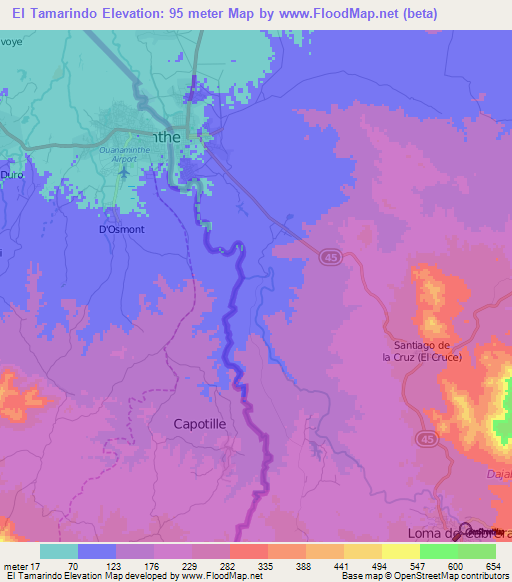 El Tamarindo,Dominican Republic Elevation Map