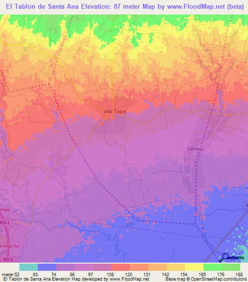 El Tablon de Santa Ana,Dominican Republic Elevation Map